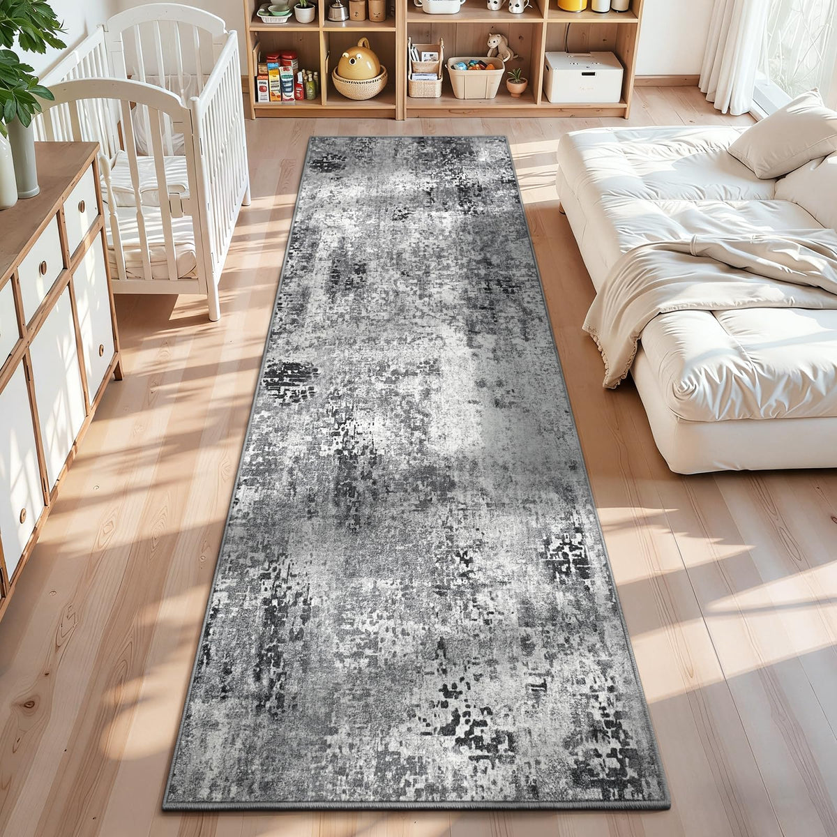 Ompaa 2x6 Rug Runners for Hallways Kitchen Runner Rug Non Slip Washable Grey Long Runner Rugs with Rubber Backing Soft Abstract Carpet Runner for Hallways, Kitchen, Bedroom, Bathroom, Entryway