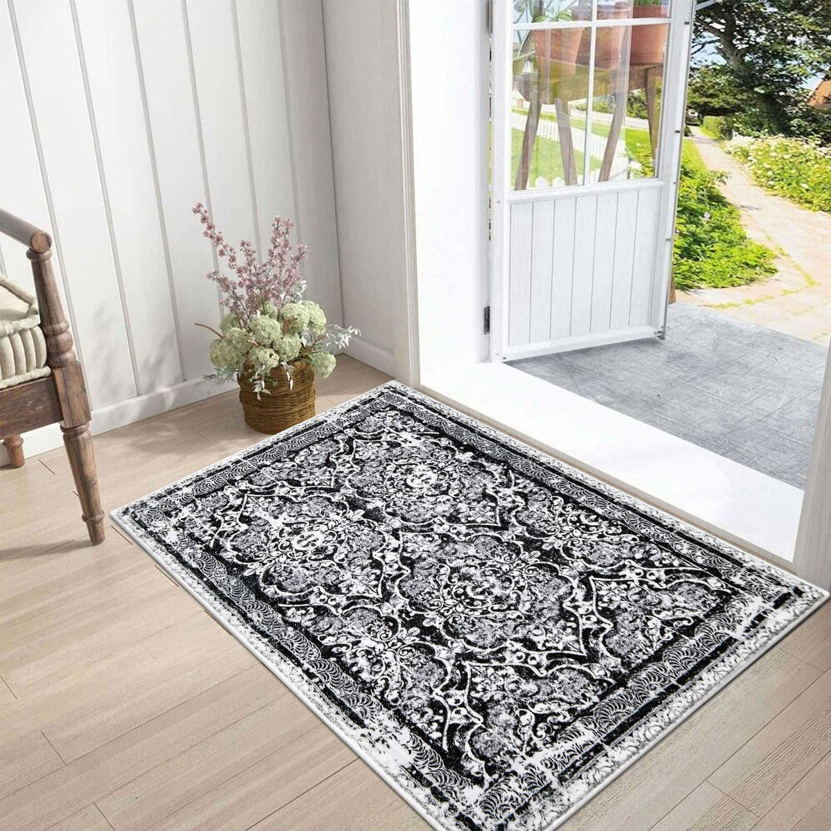 Vaukki Hallway Runner 2x6 ft, Grey Vintage Shaggy Soft Kitchen Rug