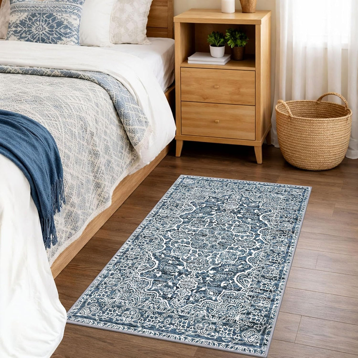 KUTA Entryway Rugs Indoor Washable Small Area Rug 2x3 Blue Entrance Carpet