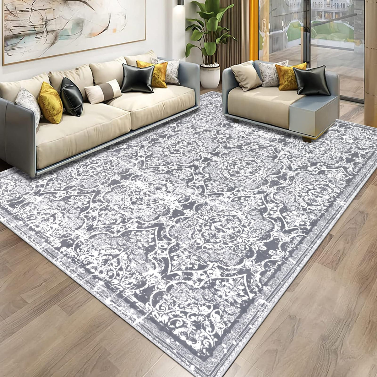 Vaukki Hallway Runner 2x6 ft, Grey Vintage Shaggy Soft Kitchen Rug
