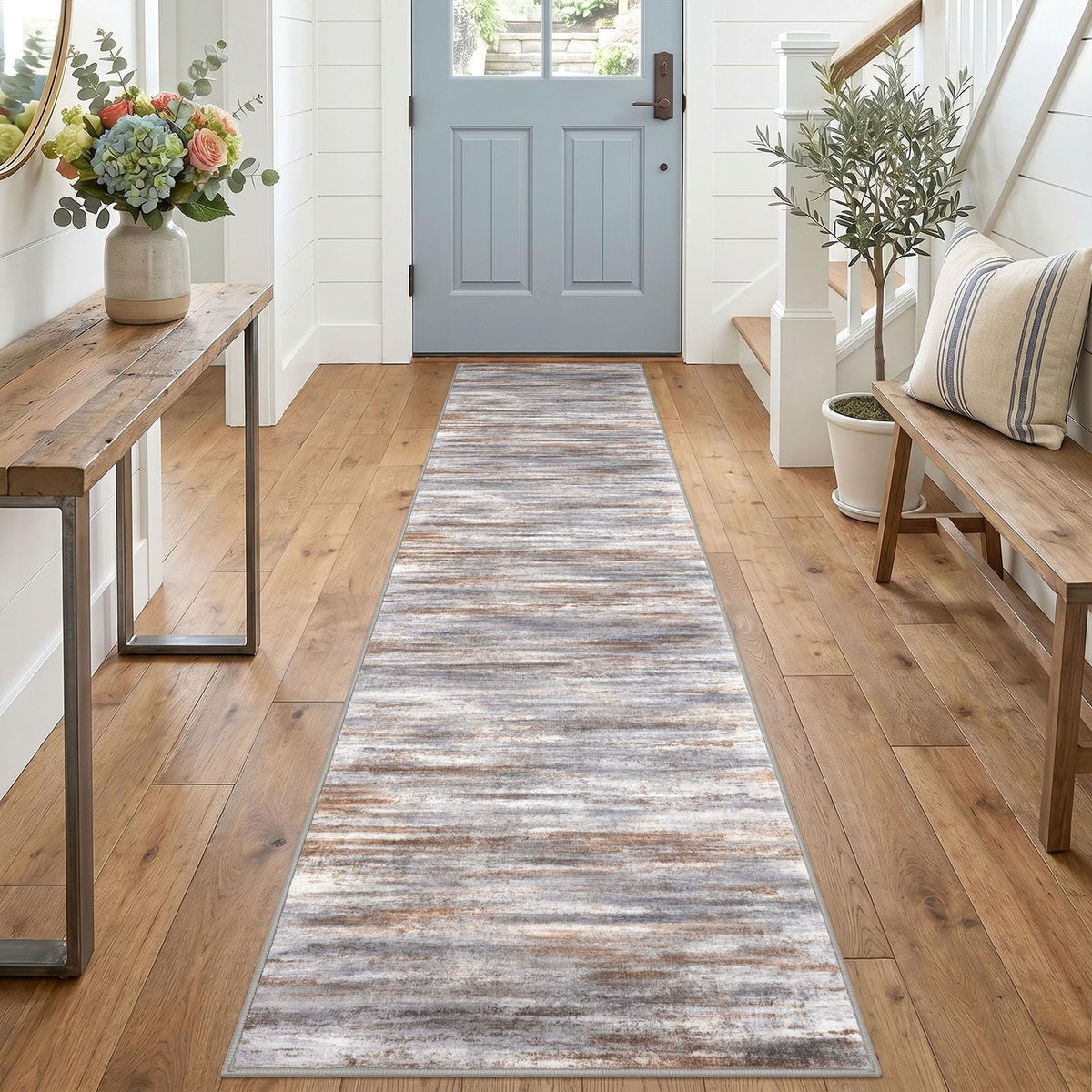 KOZYFLY Abstract Rugs for Entryway 2x3 Washable Small Area Rug Grey-Blue