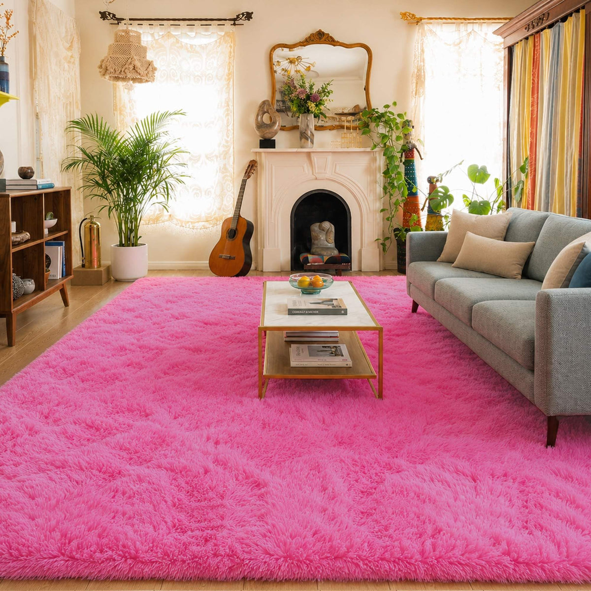 Baby Pink Fluffy Area Rug, Soft Washable, 2x5 Ft for Bedside