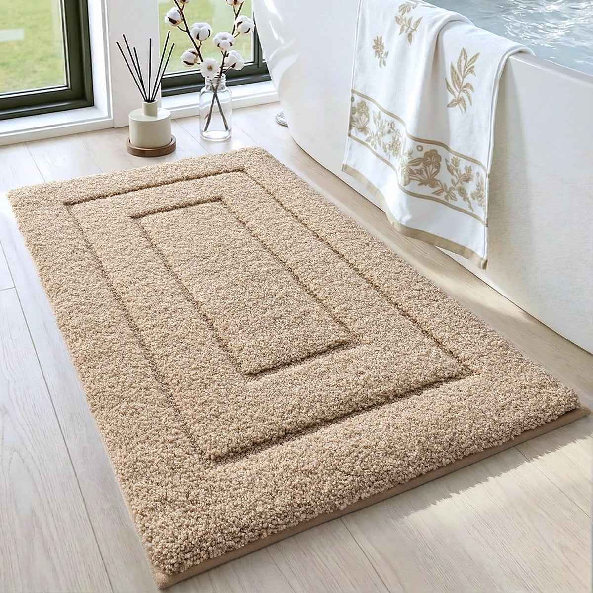 DEXI Bathroom Rugs 36x24, Non-Slip Bath Mat Soft Absorbent, Beige