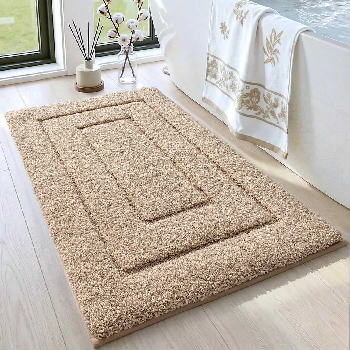 DEXI Bathroom Rugs 36x24, Non-Slip Bath Mat Soft Absorbent, Beige