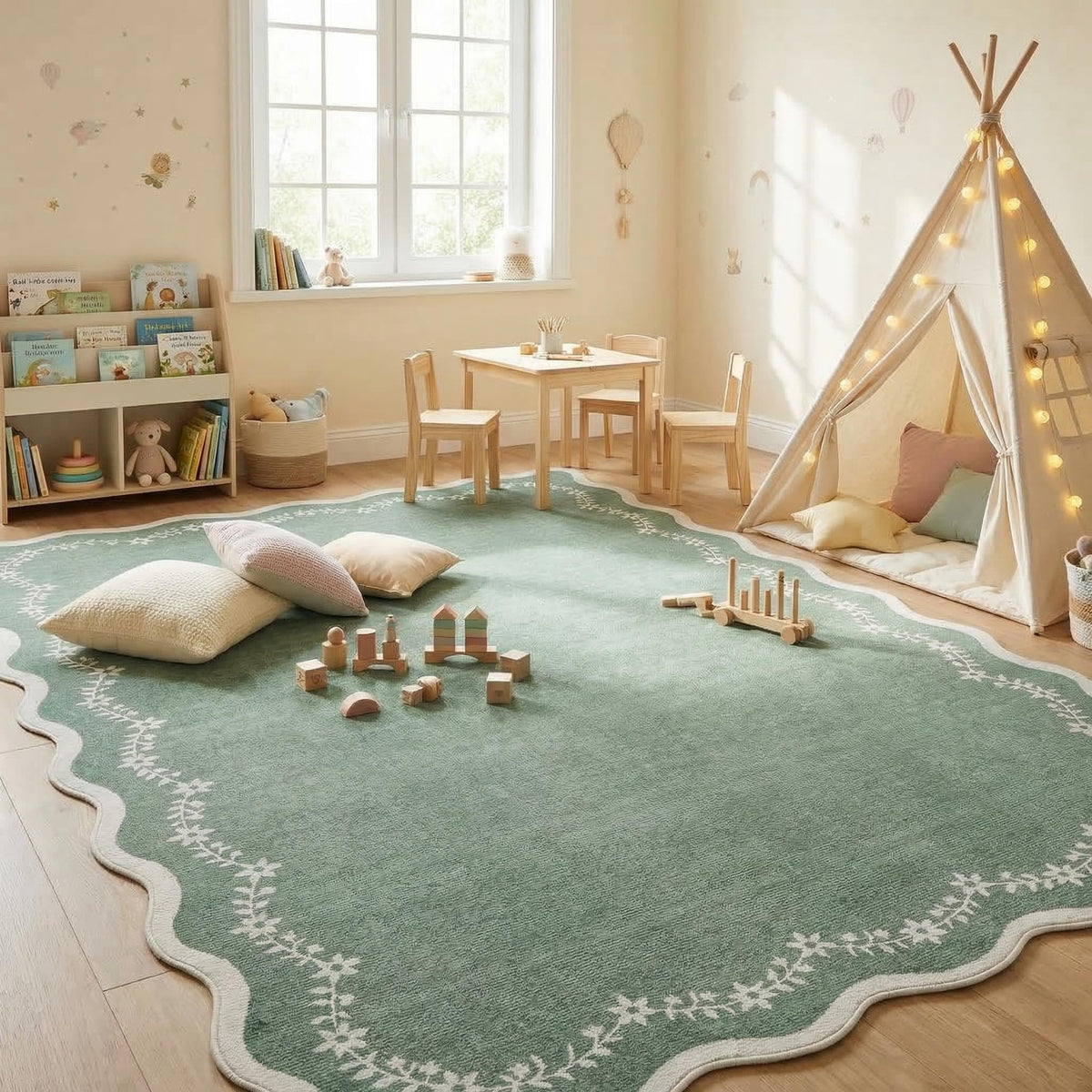 GarveeHome 3x5 Scalloped Washable Area Rug Non Slip Bedroom Entryway Rug