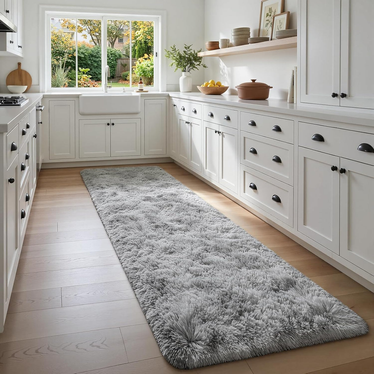 Deerhoo Runner Rugs 2x6 for Hallways Bedroom, Light Grey
