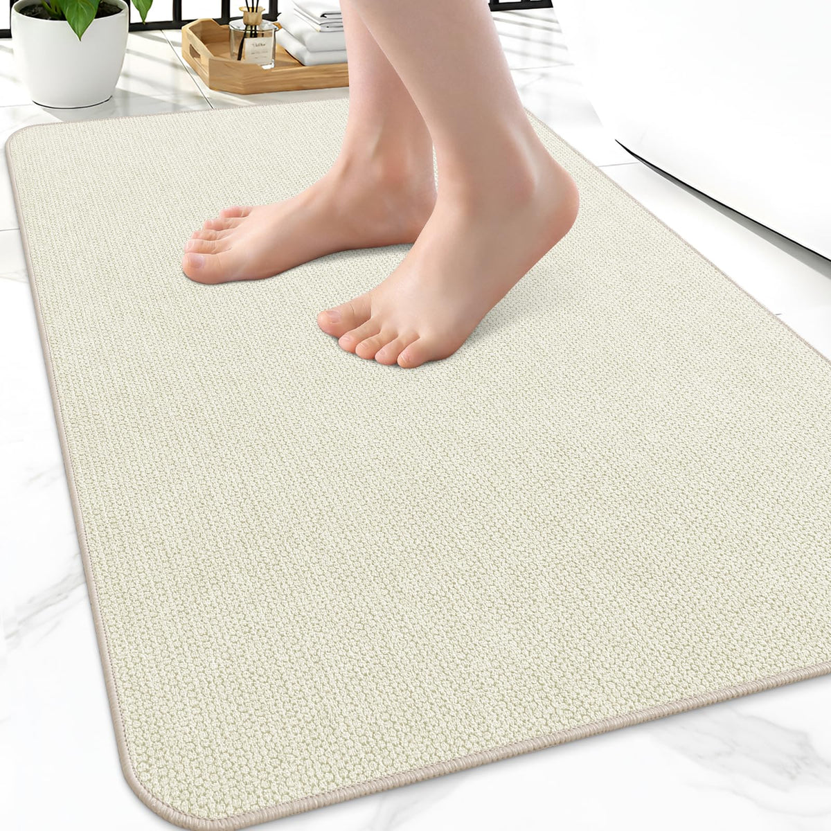 Smiry Ultra Thin Bath Mat 30X20, Non Slip Rubber Washable Bathroom Rugs