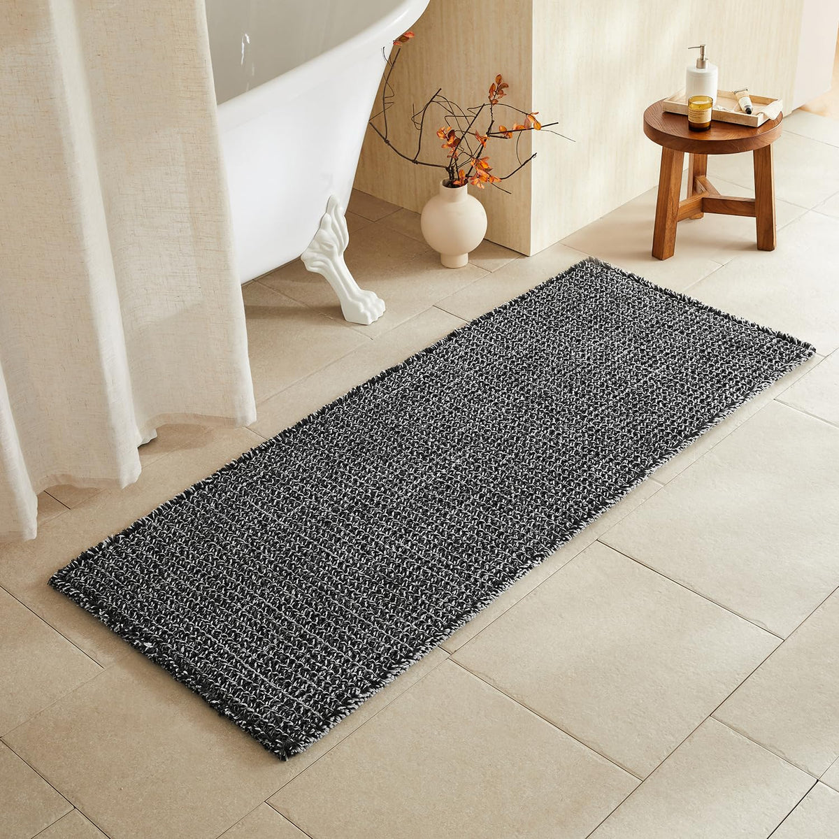TYUU Waffle Bath Mat, Boho Bathroom Rugs Non Slip Washable, 30x20 Khaki
