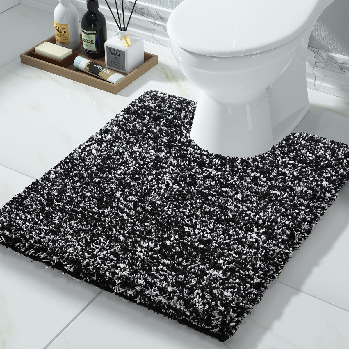 Yimobra Bathroom Rugs Non Slip Washable 32X20, Ultra Soft and Water Absorbent Bath Mats, Plush Fluffy Shower Mat Outside, Microfiber Thick Matts for Bathroom Floor/Tub, Light Gray and White