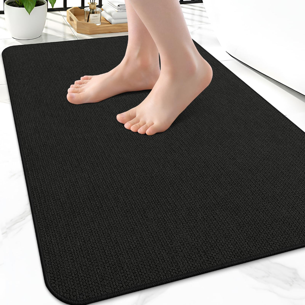 Smiry Ultra Thin Bath Mat 30X20, Non Slip Rubber Washable Bathroom Rugs