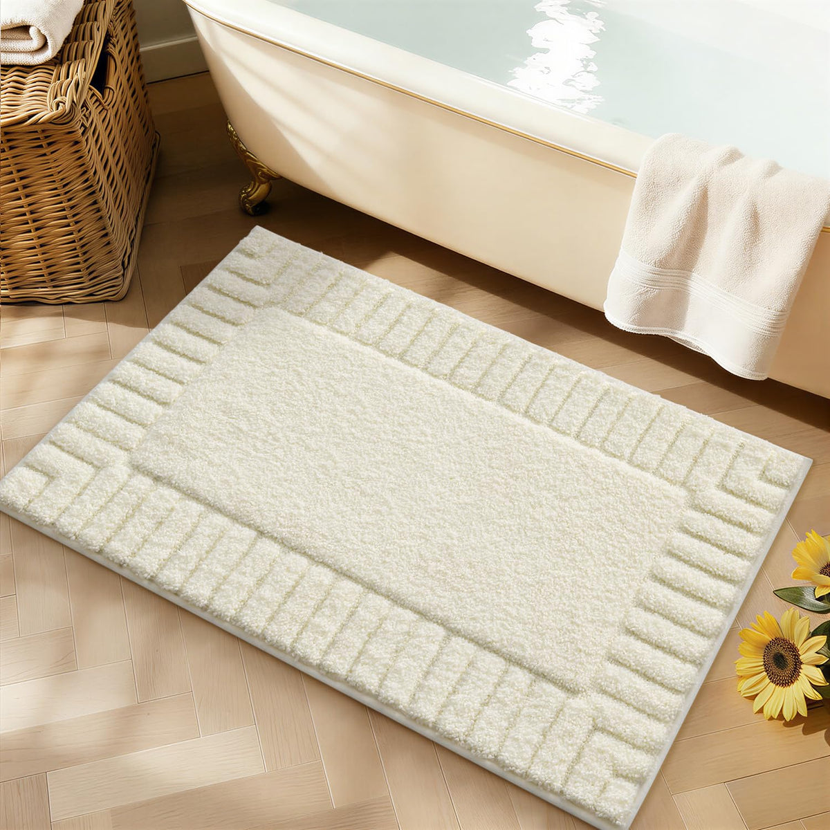 LUMI Soft Bathroom Rugs Absorbent, Non Slip Bath Mat 20x32, White