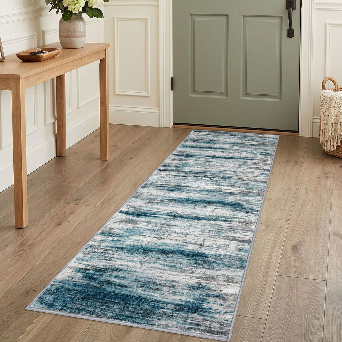 KOZYFLY Abstract Entryway Rug 2x3 Washable Door Mat Indoor Blue Beige