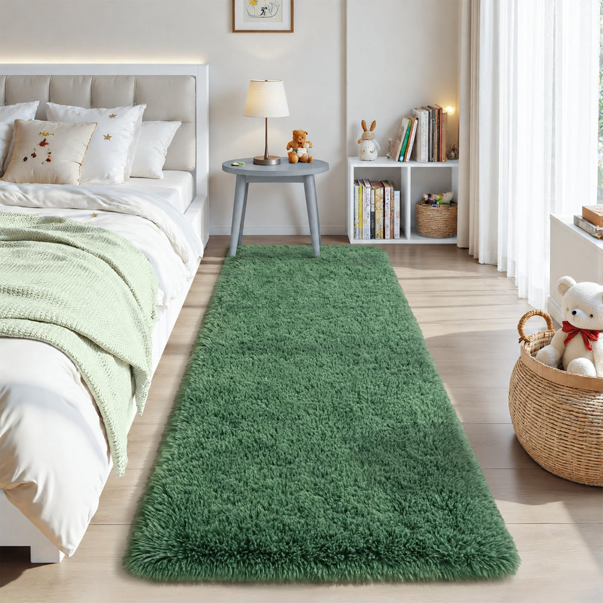 Zentavio 2x6 Runner Rugs for Hallway Shag Soft Bedroom Bedside Rugs Non Slip Fluffy Carpet for Kids Girls Boys Home Decor Aesthetic Dorm Nursery Tie-Dyed Black Grey
