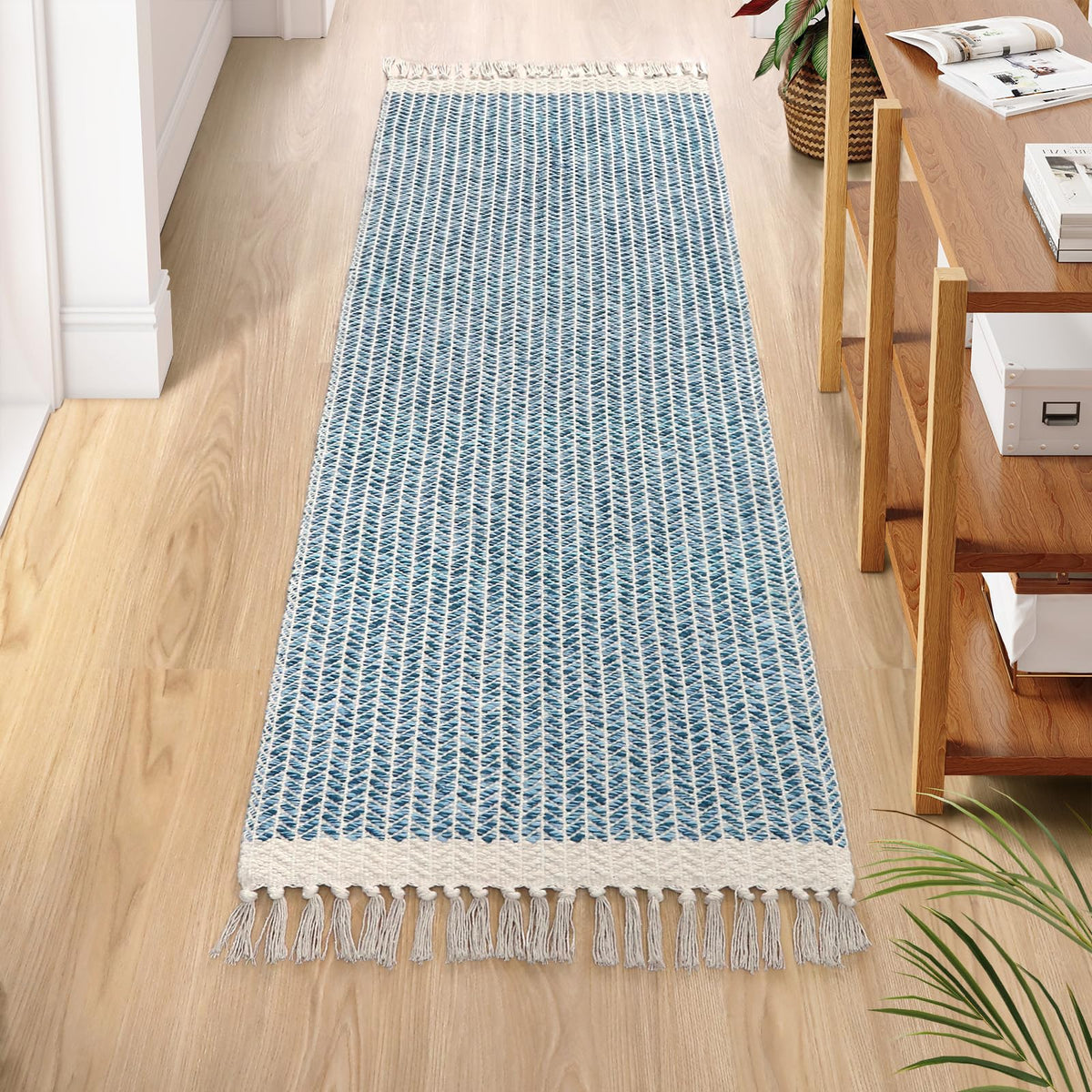 Lahome Belle Boho Bathroom Rugs, Small 2x3 Front Door Mat Lightweight Kitchen Rug Woven Cotton Area Rug with Tassels, Farmhouse Washable Black and White Throw Rug Low Pile Carpet for Entry Laundry