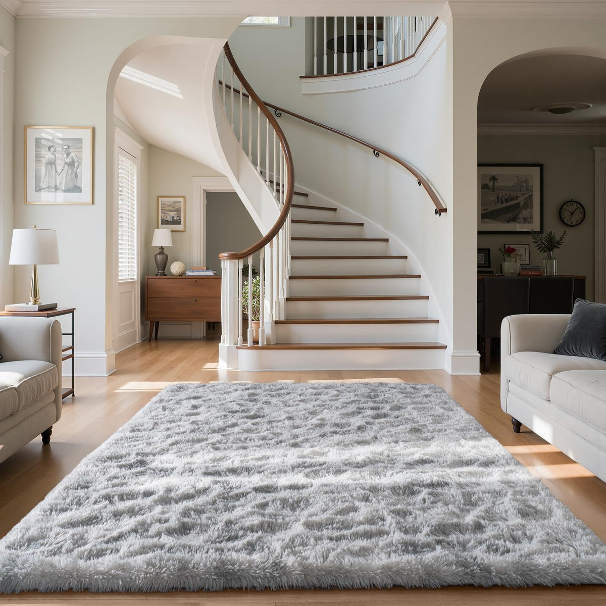 Zentavio 2x6 Runner Rugs for Hallway Shag Soft Bedroom Bedside Rugs Non Slip Fluffy Carpet for Kids Girls Boys Home Decor Aesthetic Dorm Nursery Tie-Dyed Black Grey