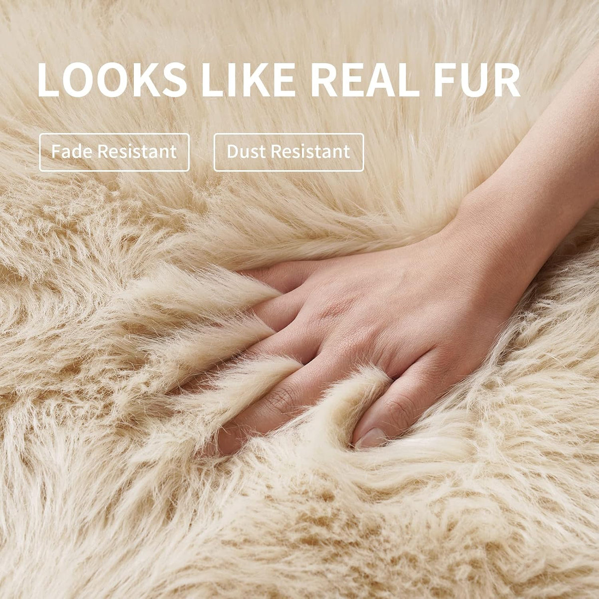 Tangsoo 2x6 Beige Faux Fur Rug,Soft Sheepskin Fluffy Runner Rug for Bedroom