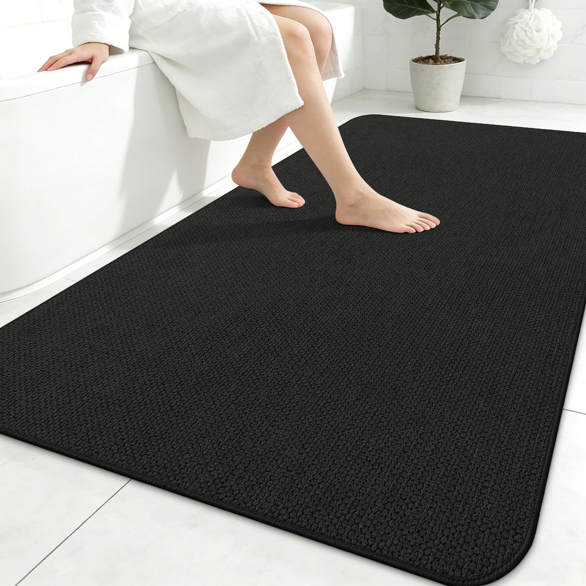 Smiry Ultra Thin Bath Mat 30X20, Non Slip Rubber Washable Bathroom Rugs