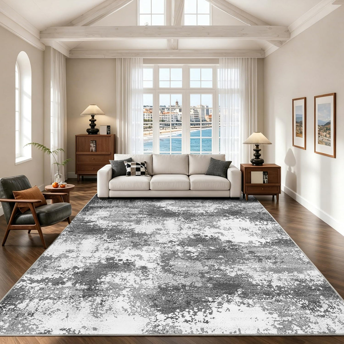 Entryway Rug 2x3 Grey Door Mat Indoor Entrance 24x36, Washable Small Throw Rugs for Kitchen Floor, Entry, Front Door, Bedroom Bedside, Non-Slip Low Pile Stain & Fade Resistant, Abstract Gray