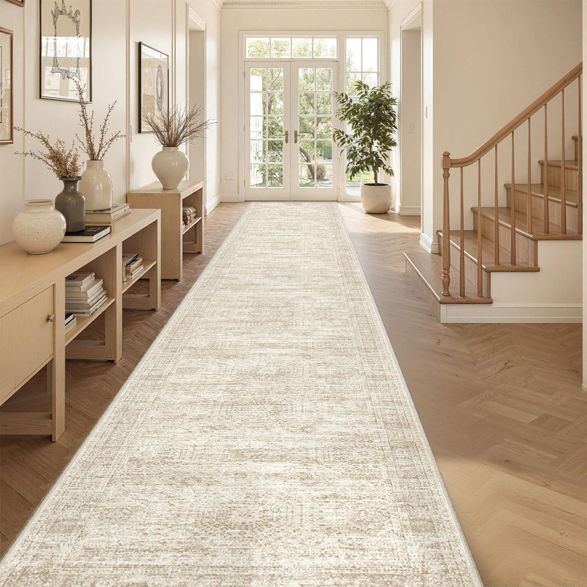 2x8 Runner Rug Non Slip,Washable Hallway Runner Rug,Beige