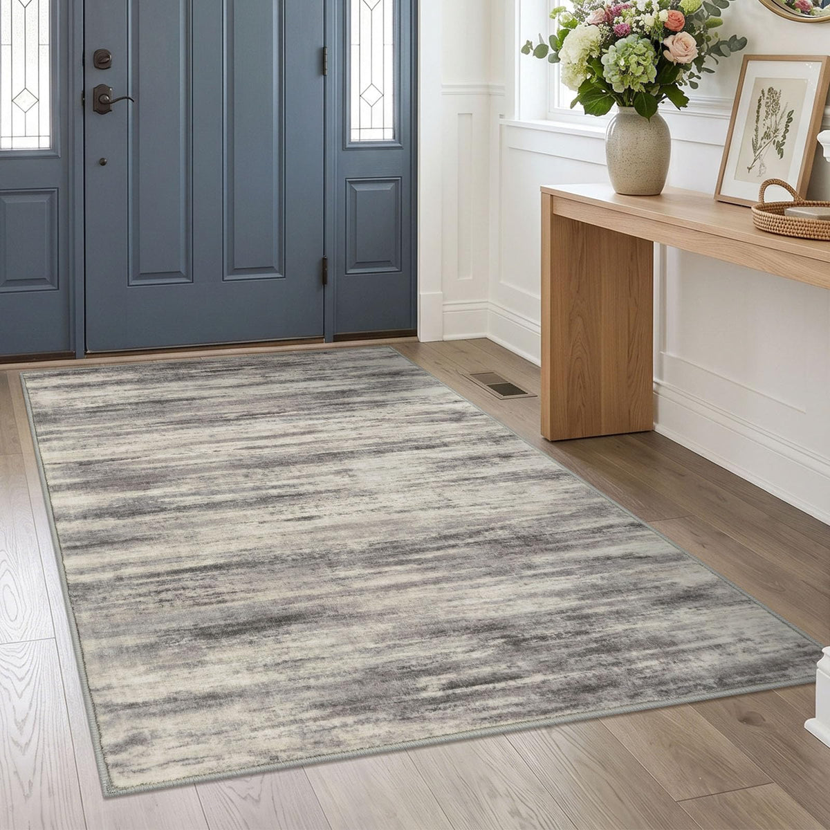 KOZYFLY Abstract Rugs for Entryway 2x3 Washable Small Area Rug Grey-Blue