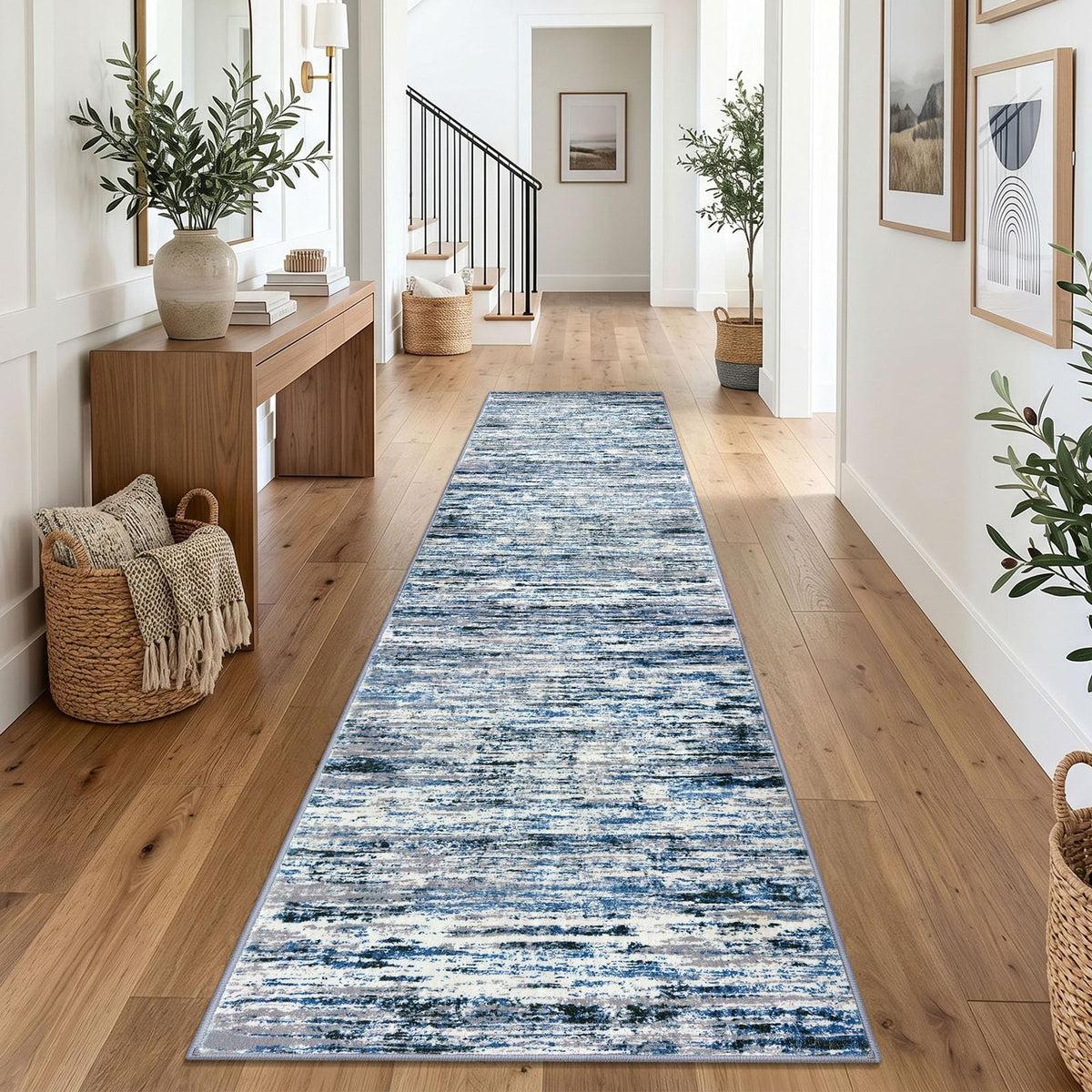 Lansny Abstract Washable 2x6 Runner Rug Non Slip Runners for Hallway