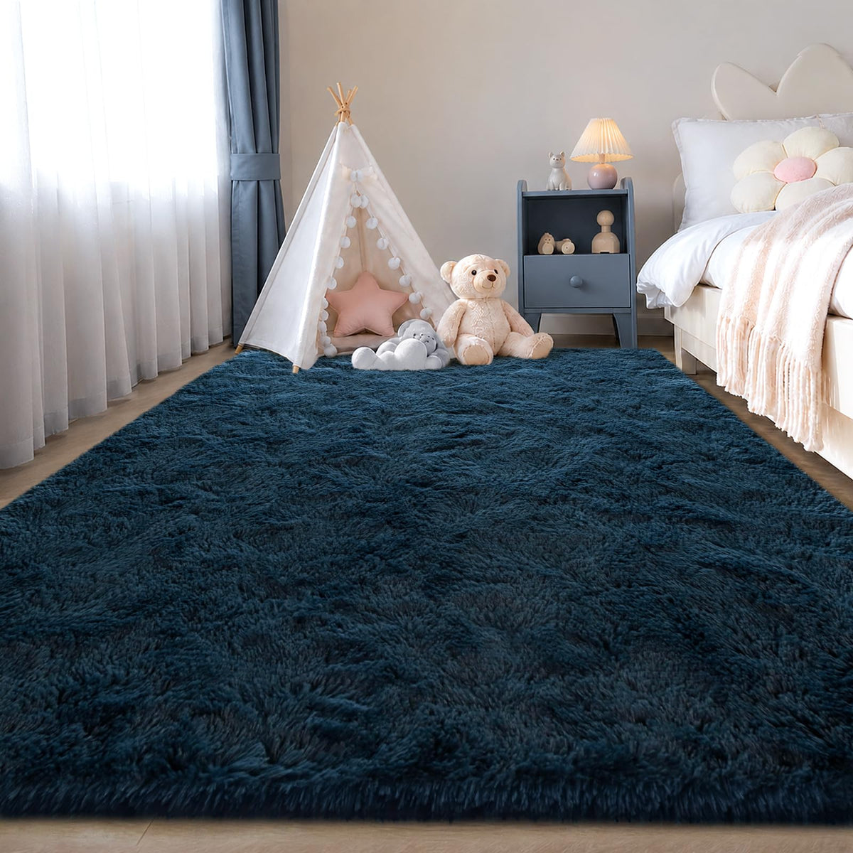 Zentavio 2x6 Runner Rugs for Hallway Shag Soft Bedroom Bedside Rugs Non Slip Fluffy Carpet for Kids Girls Boys Home Decor Aesthetic Dorm Nursery Tie-Dyed Black Grey