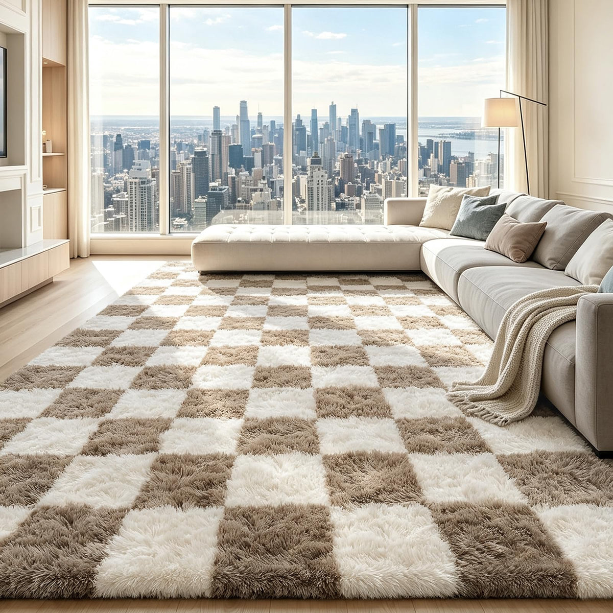 Beige 2x4 Area Rugs for Bedroom, Fluffy Shag Rug Small Rug Bedside Carpet