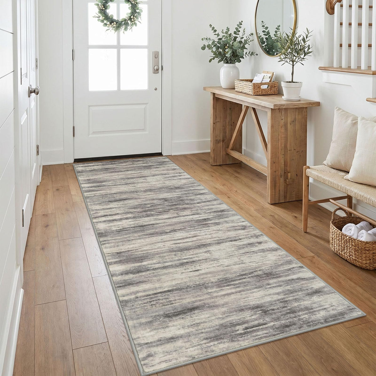 KOZYFLY Abstract Rugs for Entryway 2x3 Washable Small Area Rug Grey-Blue