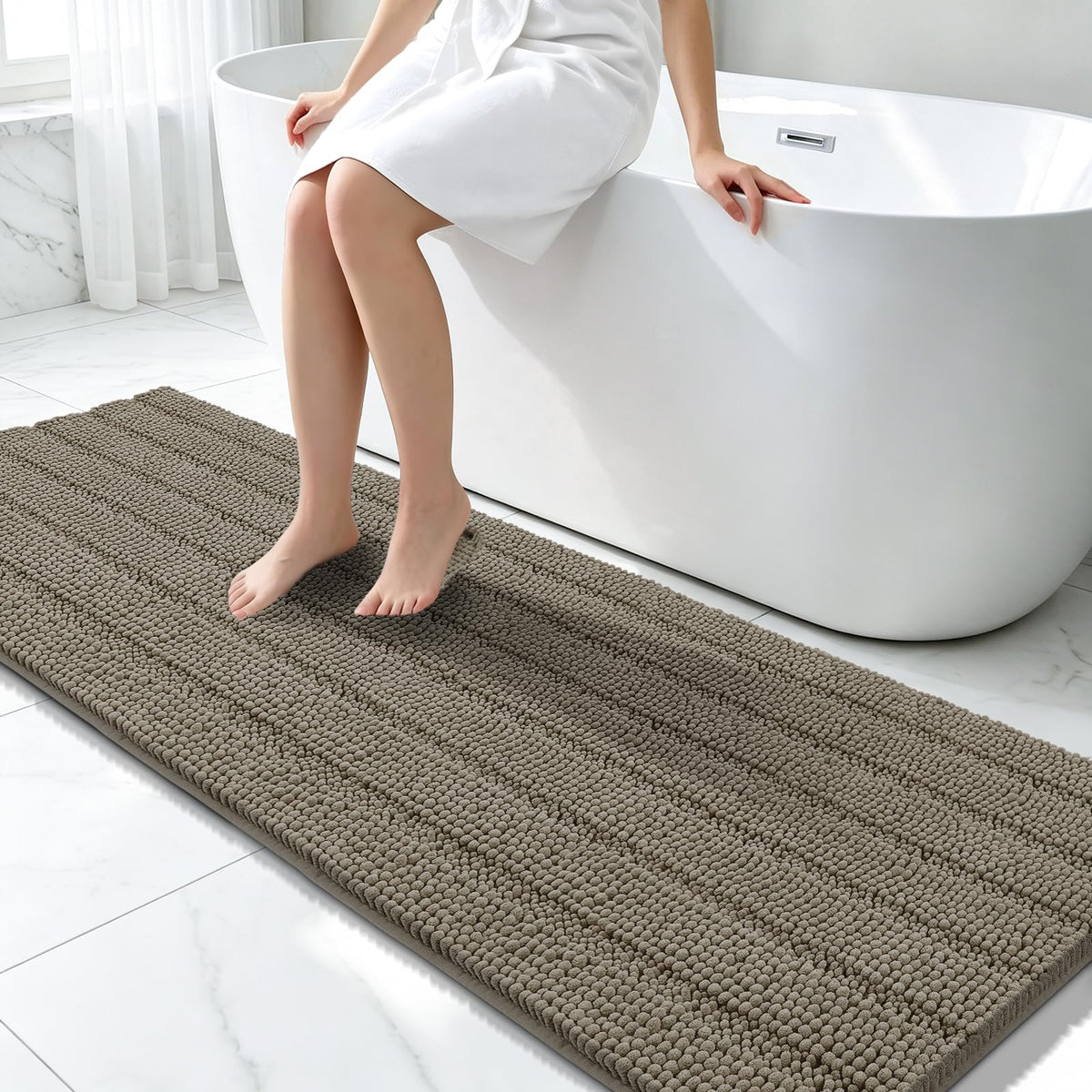 Bcoimo Small Bath Rug Mat,24x17 Chenille Non Slip Gray Bathroom Shower Mat