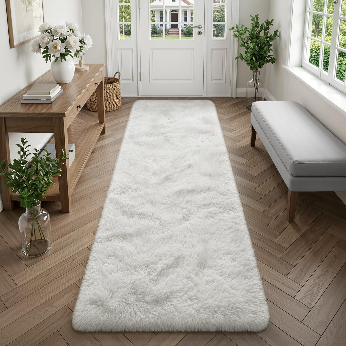 Deerhoo Runner Rugs 2x6 for Hallways Bedroom, Light Grey