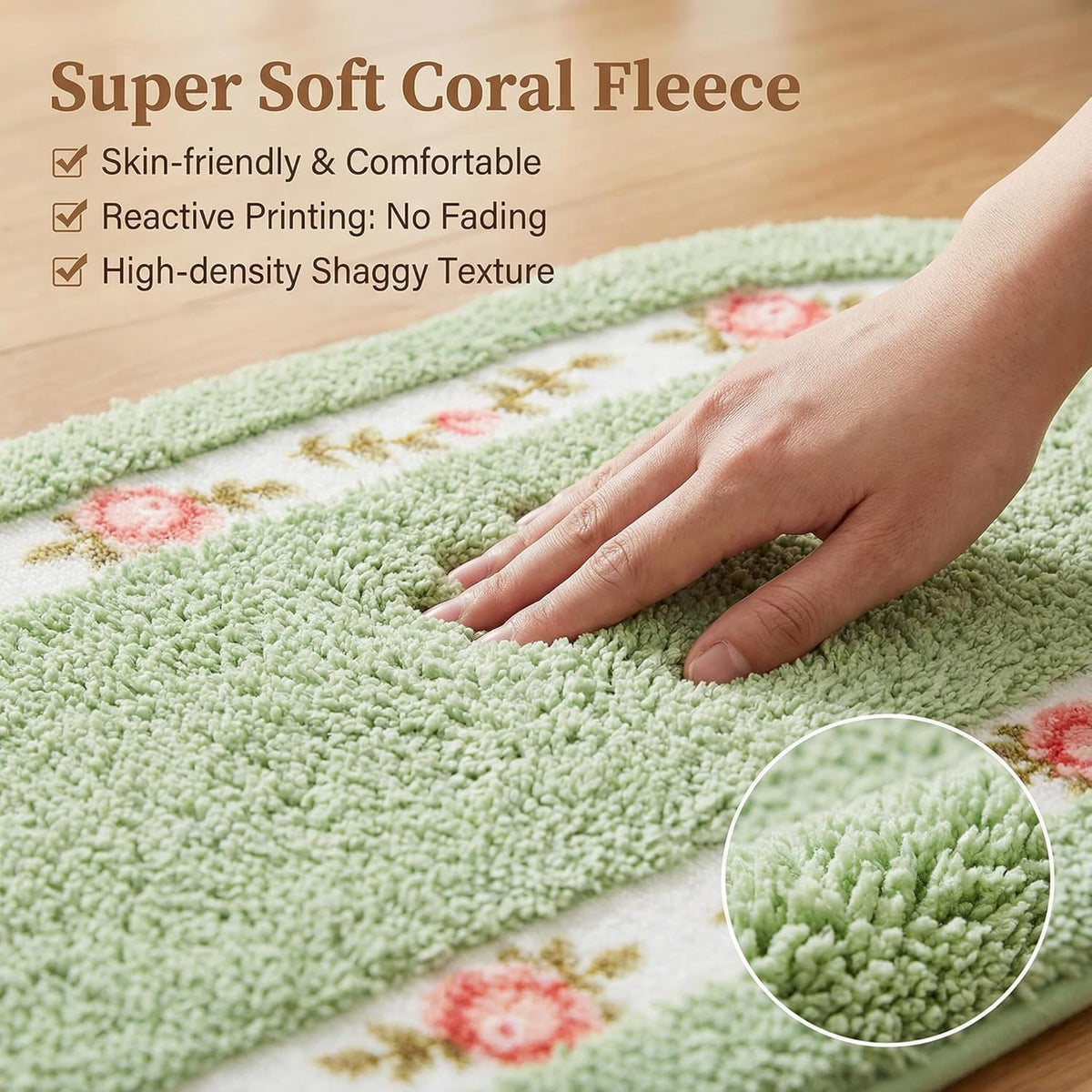 Stay Young Green Rose Area Rugs for Bathroom Bedroom 17.71 x 49.21 Inch