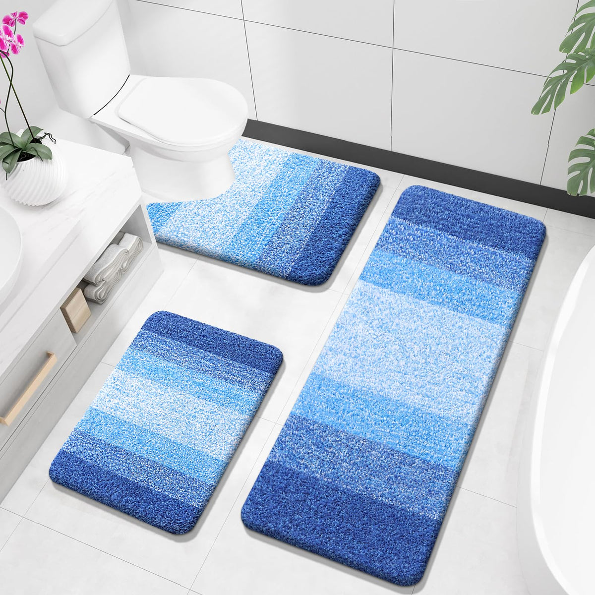 OLANLY Microfiber Bathroom Rugs Sets 3 Piece, Absorbent Bath Mats, Grey
