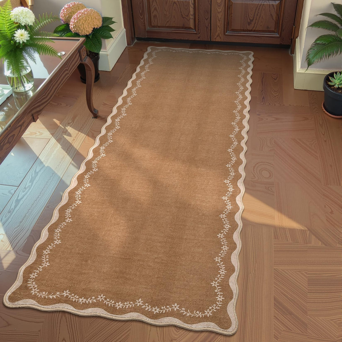 GarveeHome 3x5 Scalloped Washable Area Rug Non Slip Bedroom Entryway Rug