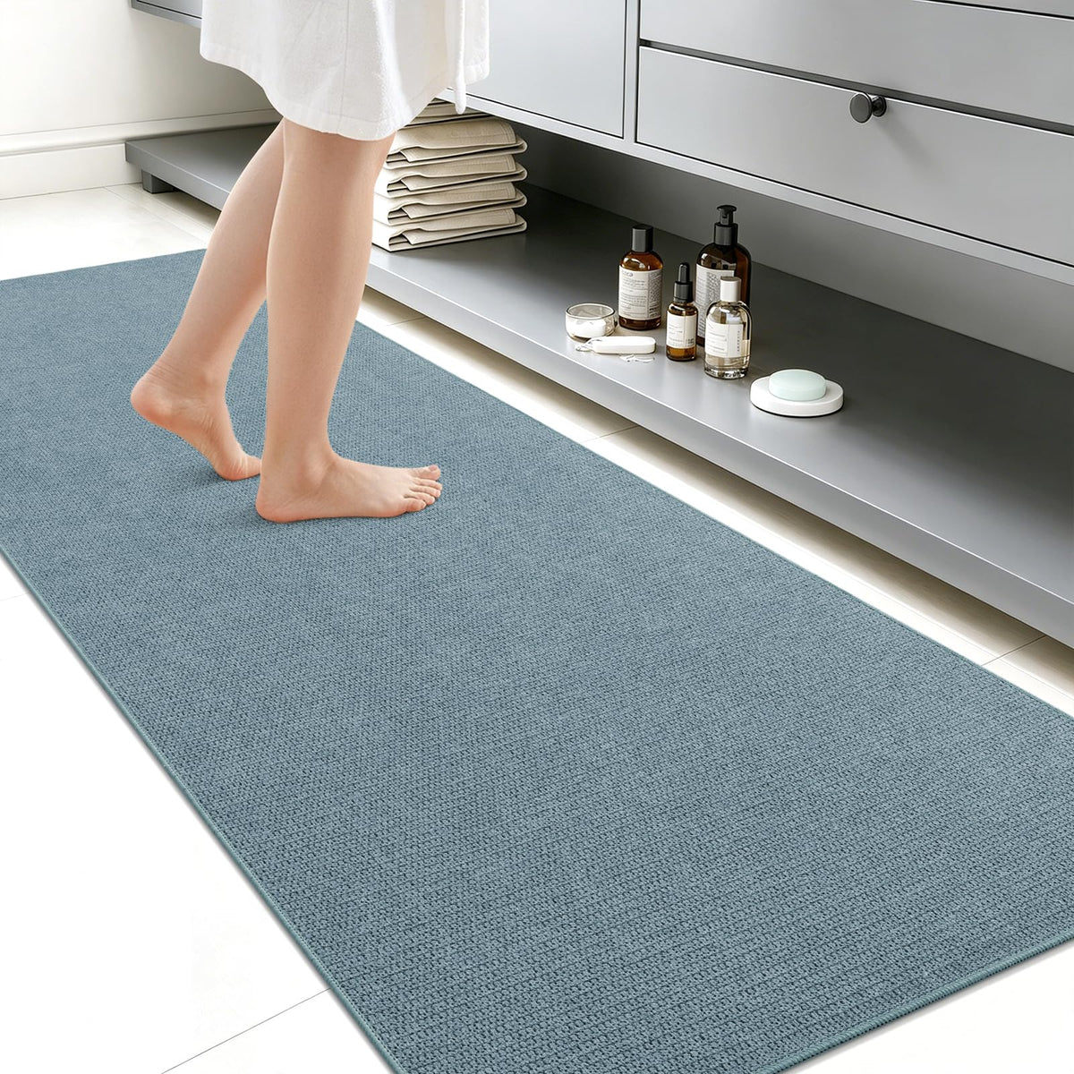 Smiry Ultra Thin Bath Mat 30X20, Non Slip Rubber Washable Bathroom Rugs