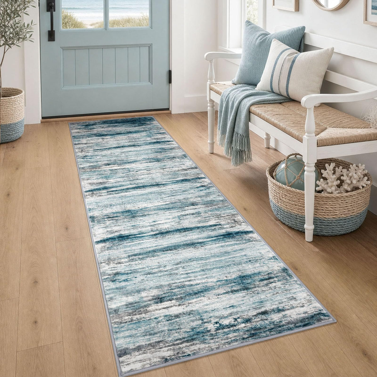KOZYFLY Abstract Rugs for Entryway 2x3 Washable Small Area Rug Grey-Blue