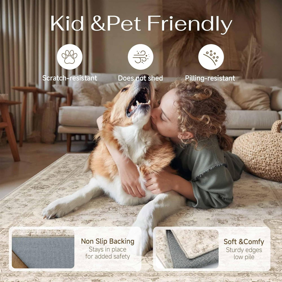 2x3 Beige Neutral Area Rug