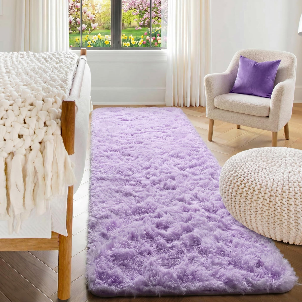 White Runner Rugs for Bedroom Living Room, Fluffy 2x6 Bedside Soft Area Rug