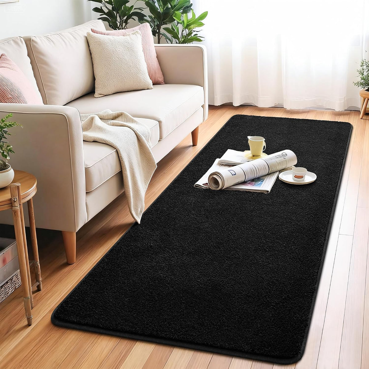 Chicrug Black 2x6 Minimalist Washable Runner Rugs for Hallway Entryway