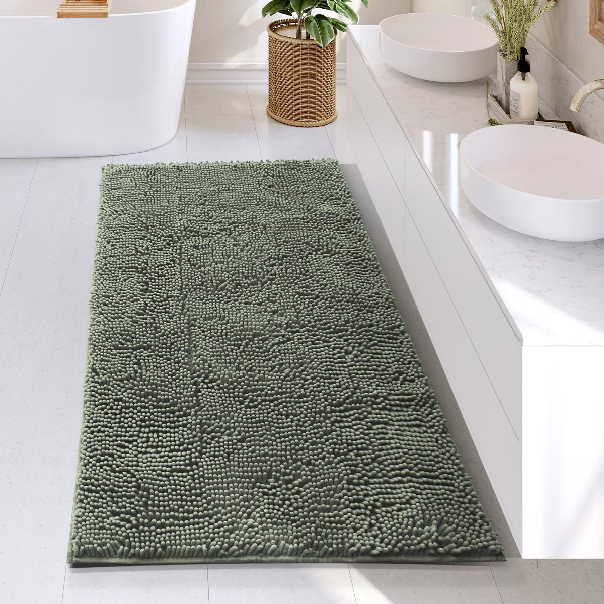 Hearth & Harbor Bathroom Rugs, Chenille Bath Mat - Machine Washable Bath Mats for Bathroom Non-Slip Backing Rubber, Quick Dry Bathroom Mat, 17 x 24 + 20 x 32 - Hunter Green