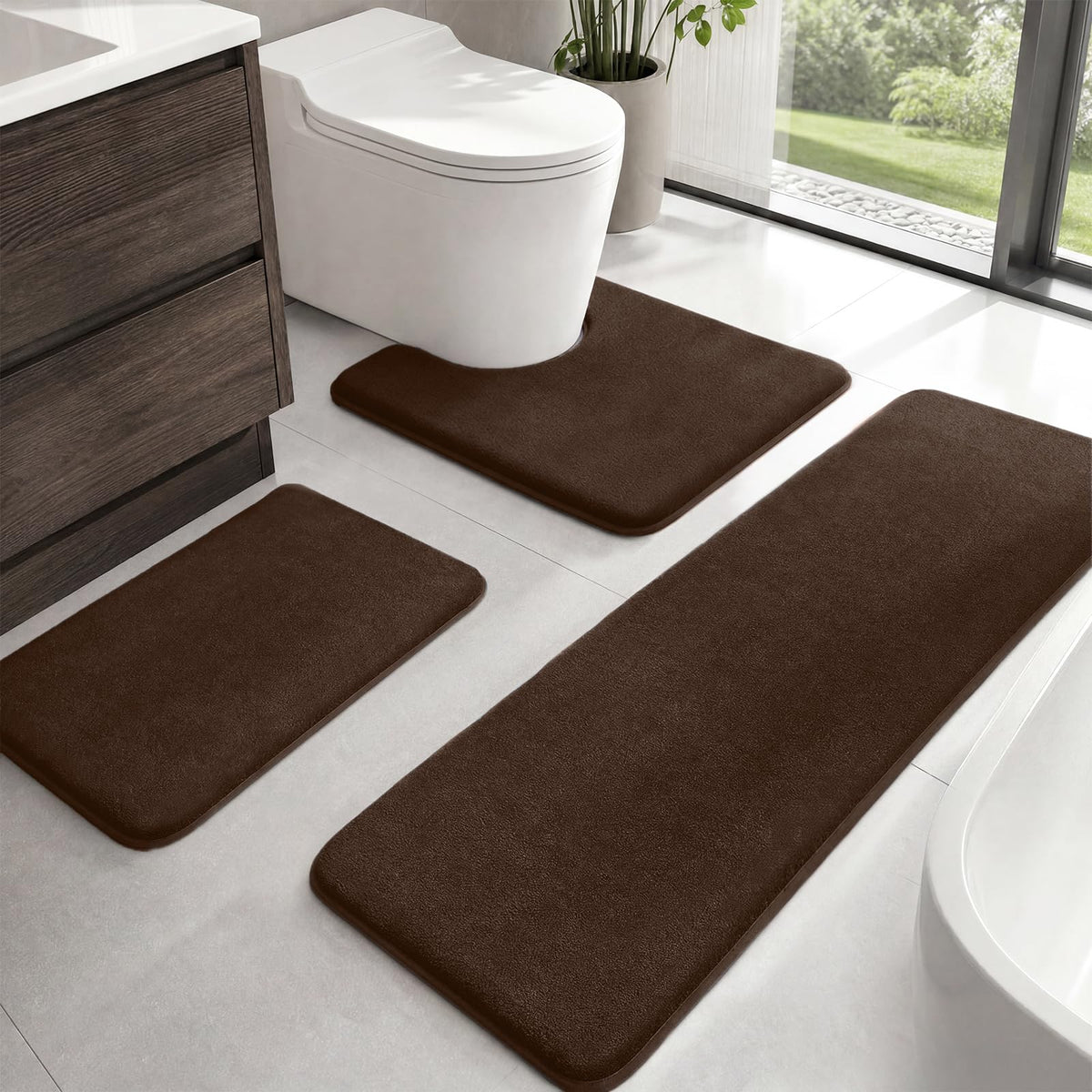 HUXMEYSON Bathroom Rugs Sets 3 Piece, Non-Slip & Quick Dry Bath Mat Set, Ultra Soft Velvet Bath Rugs for Bathroom, Toilet and Shower Floor, Grey