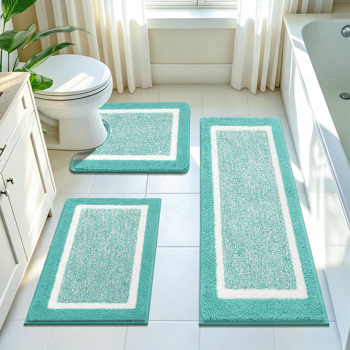 Pauwer Bathroom Rugs 3 Piece Set, Non Slip Washable Bath Mat, Dark Grey