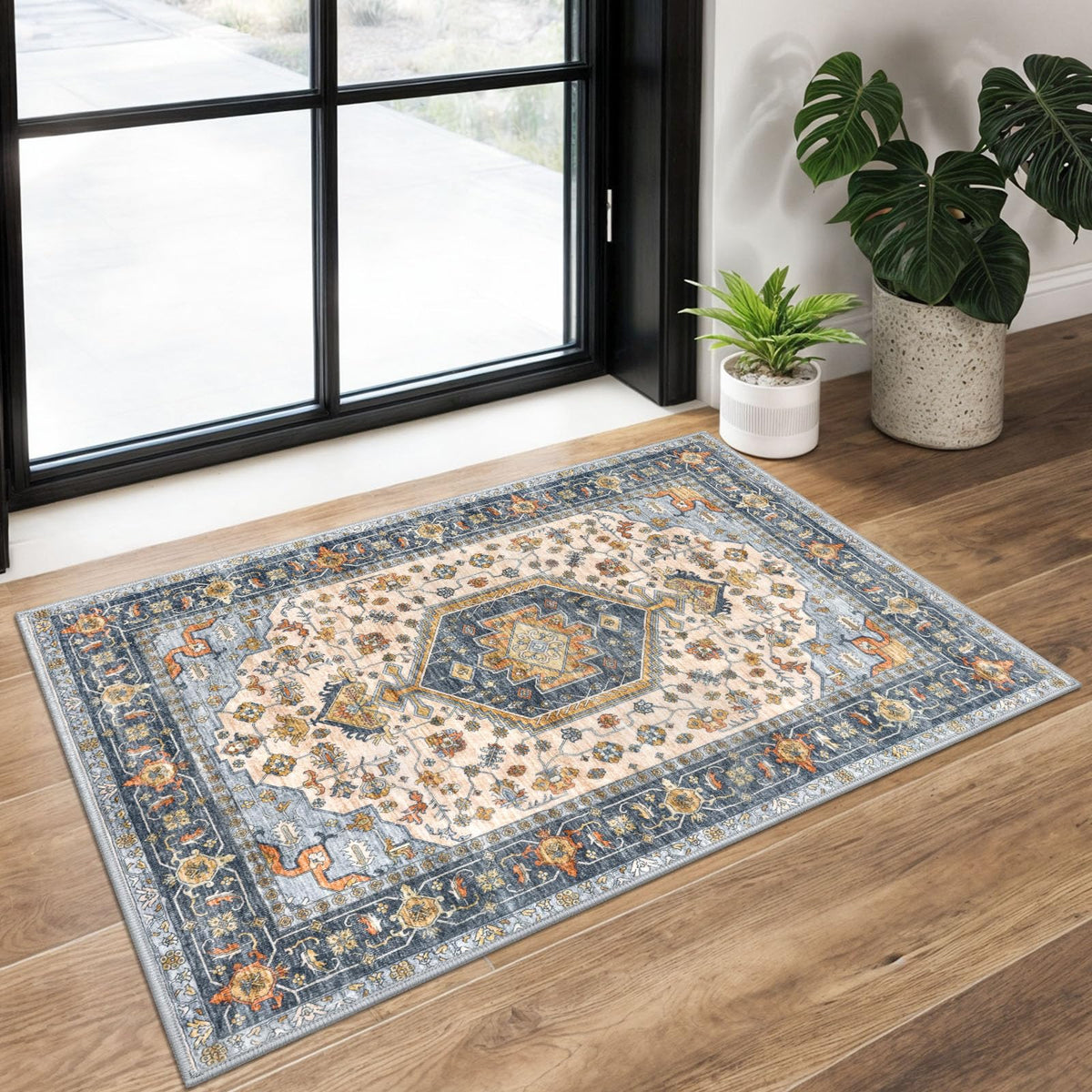 KUTA Entryway Rugs Indoor Washable Small Area Rug 2x3 Blue Entrance Carpet