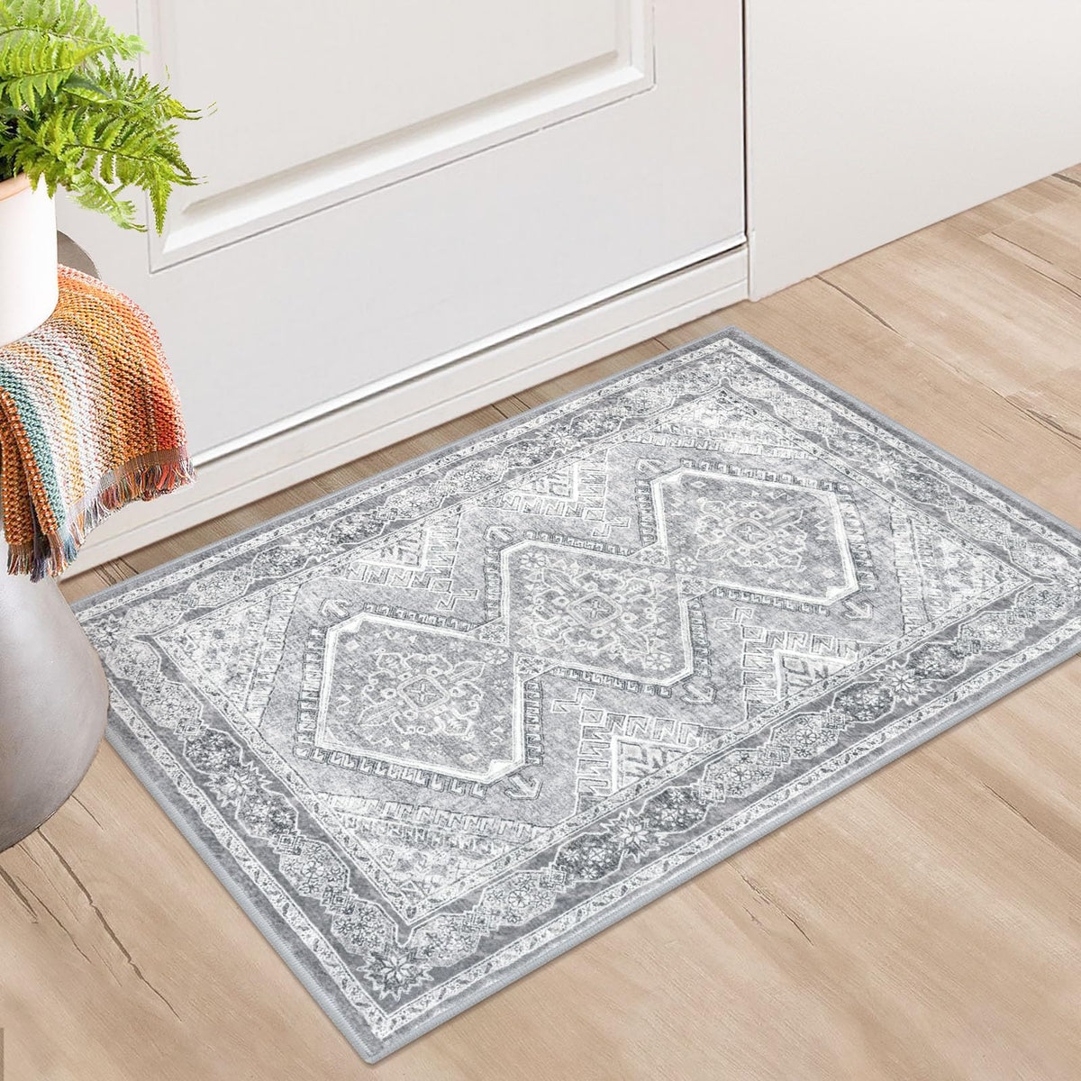 KUTA Entryway Rugs Indoor Washable Small Area Rug 2x3 Blue Entrance Carpet