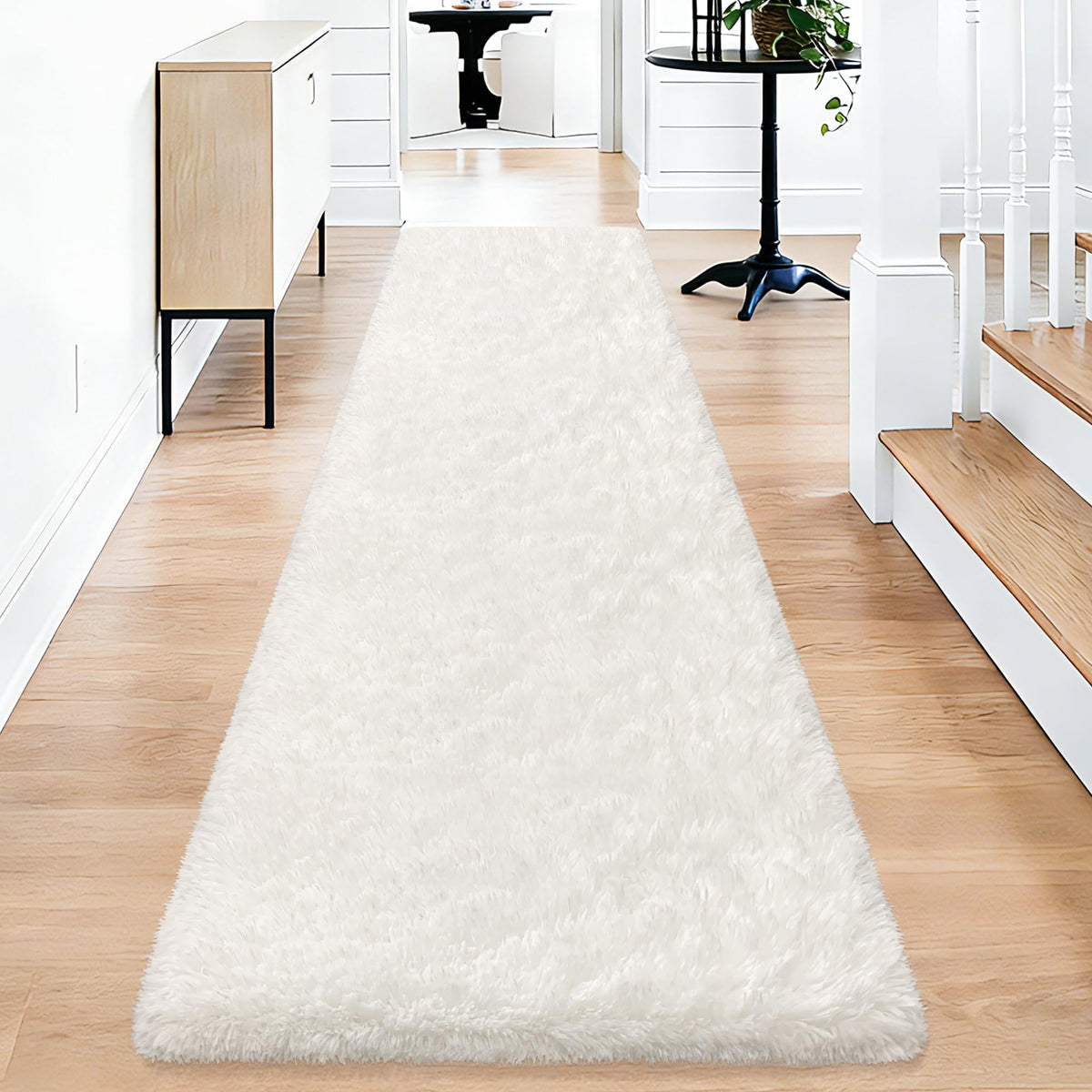 Soft Fluffy Beige Runner Rug for Bedroom, Bedside Long Rug Runner