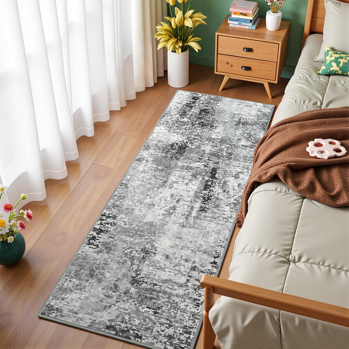 Pink Washable Runner Rug for Bedroom, Abstract Non-Slip Soft Entryway Rugs, Modern Low Pile Stain Resistant 2x6 Carpet for Entryway, Kitchen, Hallway, Bedside