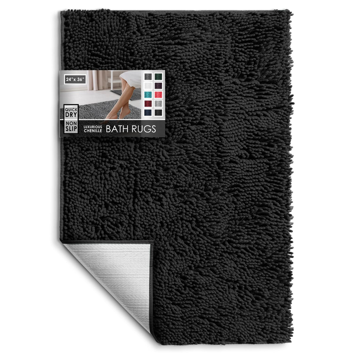 Hearth & Harbor Bathroom Rugs, Chenille Bath Mat - Machine Washable Bath Mats for Bathroom Non-Slip Backing Rubber, Quick Dry Bathroom Mat, 17 x 24 + 20 x 32 - Hunter Green