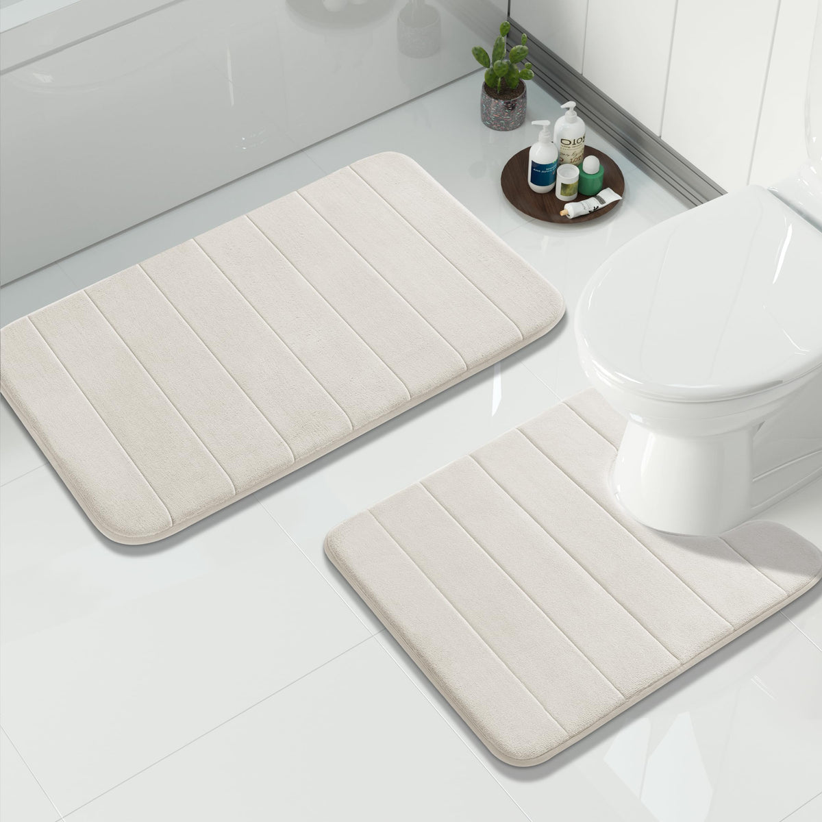 Yimobra Memory Foam Bathroom Rugs Sets 2 Piece - Super Soft Absorbent Quick Dry Bath Mat Set, Machine Washable Non Slip Floor Carpet for Tub Shower & Single Sink (17x24 & 31.5x20 Inch, Gray)