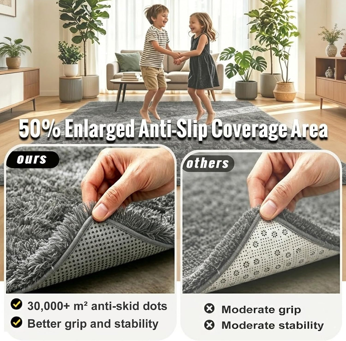 2x3 Area Rug for Bedroom Bedside, Soft Fluffy Plush Thick Rug for Living Room, Non-Slip Small Shag Rug, Non-Shedding High-Pile Indoor Floor Carpet for Kids Room Nursery Dorm Home Decor(Dark Gray)
