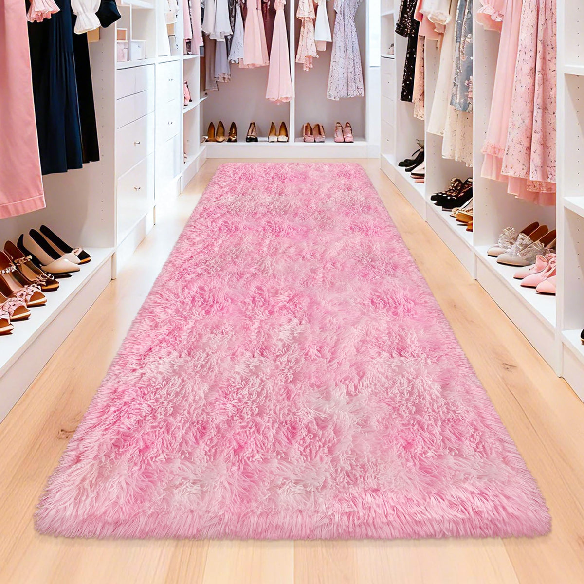 Soft Fluffy Beige Runner Rug for Bedroom, Bedside Long Rug Runner