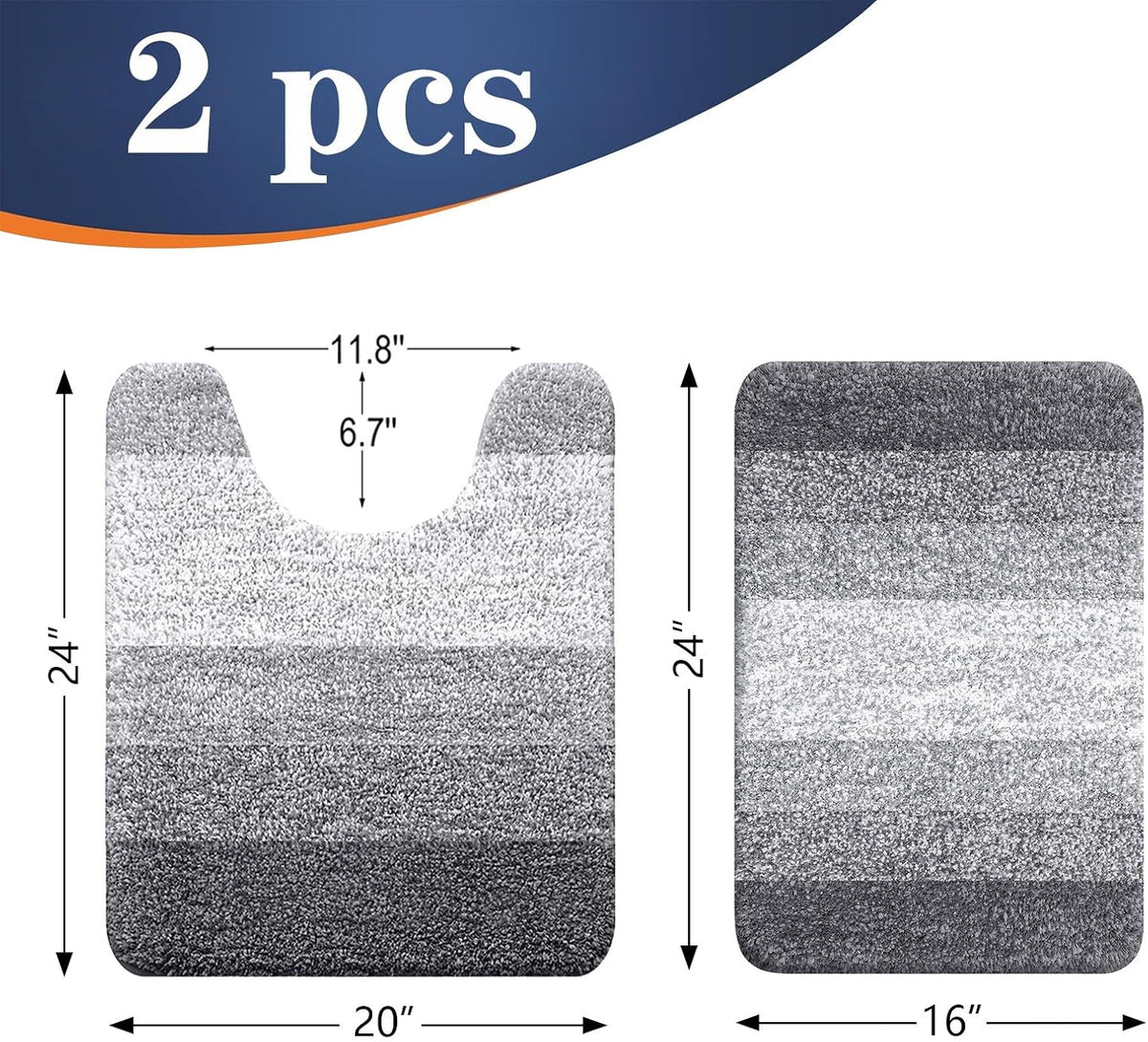OLANLY Micorfiber Bathroom Rug Set 2 Piece, Soft Absorbent Bath Mats, Grey